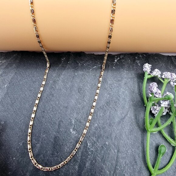 Rose Gold Textured Box Chain Necklace – 17.7+2 Inch Adjustable Fit, XPNL0015 - Picture 1 of 12